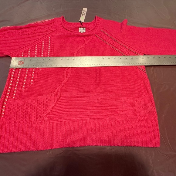 NWT NIC+ZOE Pink Roundneck Lightweight Crafted Cables Sweater Size LP MSRP $168 - Picture 11 of 14
